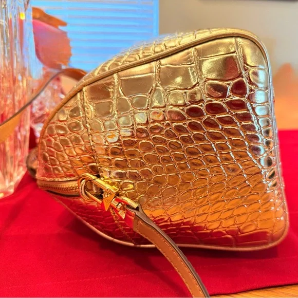 Michael Kors Grayson Metallic Gold Croc Embossed Leather Satchel, Tote EUC - Picture 6 of 13